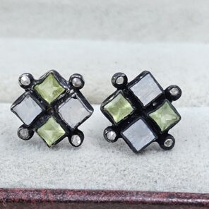 Peridot, Moonstone & Diamond 925 Sterling Silver Stud Earring (RS110-305)