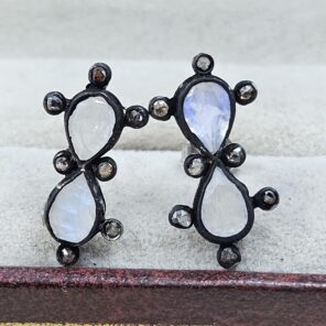 Moonstone & Diamond 925 Sterling Silver Stud Earring (RS110-328)