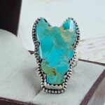 Mohave Turquoise Bull Head 925 Sterling Silver Ring (RS108-483)