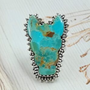 Mohave Turquoise Bull Head 925 Sterling Silver Ring (RS108-484)