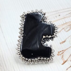 Black Onyx Horse 925 Sterling Silver Ring (RS108-486)