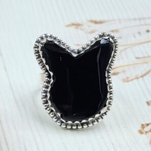 Black Onyx Playboy Bunny 925 Sterling Silver Ring (RS108-498)