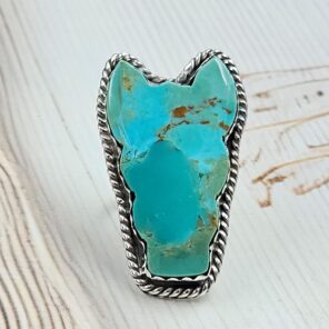 Mohave Turquoise Bull Head 925 Sterling Silver Ring (RS108-485)