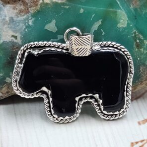 Black Onyx Horse 925 Sterling Silver Pendant (RS108-505)