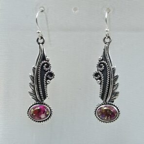 Pink Dahlia Turquoise 1.5" 925 Sterling Silver Earring (REXT8-118)
