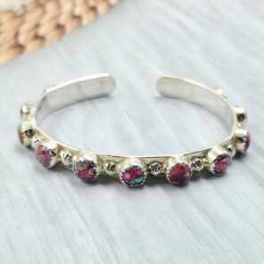Pink Dahlia Turquoise 925 Sterling Silver Bangle (REXT22-128)
