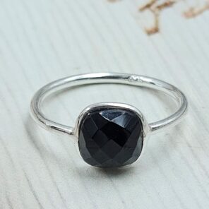 Black Onyx 925 Sterling Silver Checkerboard Cut Rings (REXT36-148)