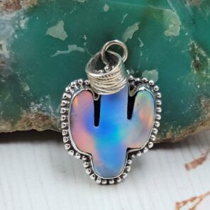 Aurora Opal Cactus 925 Sterling Silver Pendant (RS79-1)