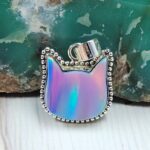 Aurora Opal Cat Carved 925 Sterling Silver Pendant (RS79-2)