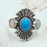 Kingman Turquoise And Faceted Opal 925 Sterling Silver Ring (RS23-154)
