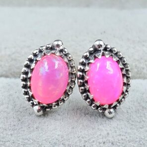 Hot Pink Fire Opal 925 Sterling Silver Stud Earring (REXT99-67)