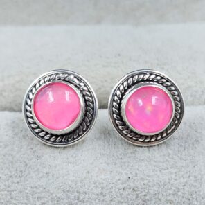 Hot Pink Fire Opal 925 Sterling Silver Stud Earring (REXT99-70)