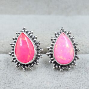 Hot Pink Fire Opal 925 Sterling Silver Stud Earring (REXT99-65)