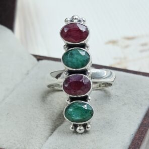 Ruby & Emerald 925 Sterling Silver Ring (REXT17-22)