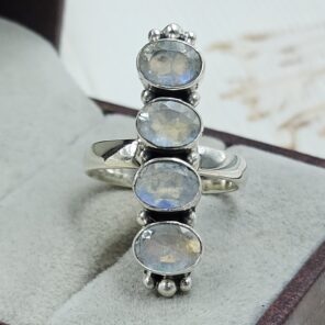Rainbow Moonstone 925 Sterling Silver Ring (REXT17-21)
