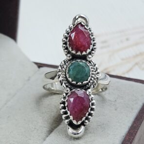 Ruby & Emerald 925 Sterling Silver Ring (REXT17-23)