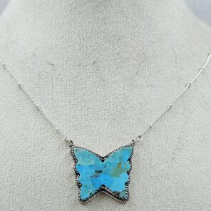 Mohave Turquoise 925 Sterling Silver Butterfly Necklace (REXT45-304)