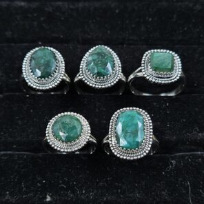 5 PCS Bulk Lot Emerald 925 Sterling Silver Rings (REXT148-1)