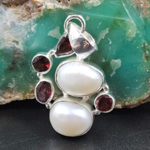 Baroque Pearl and Multi Gemstone 1.5" 925 Sterling Silver Pendant (RS58-28)