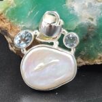 Baroque Pearl and Multi Gemstone 1.25" 925 Sterling Silver Pendant (RS58-88)