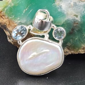 Baroque Pearl and Multi Gemstone 1.25" 925 Sterling Silver Pendant (RS58-88)