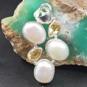 Baroque Pearl and Multi Gemstone 1.75" 925 Sterling Silver Pendant (RS58-53)