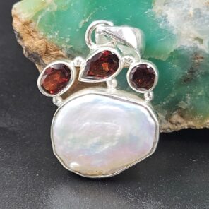 Baroque Pearl and Multi Gemstone 1.25" 925 Sterling Silver Pendant (RS58-24)