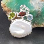 Baroque Pearl and Multi Gemstone 1.25" 925 Sterling Silver Pendant (RS58-67)
