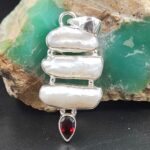 Baroque Pearl and Multi Gemstone 1.5" 925 Sterling Silver Pendant (RS58-25)