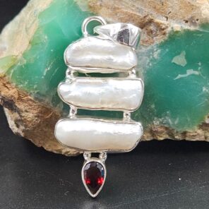 Baroque Pearl and Multi Gemstone 1.5" 925 Sterling Silver Pendant (RS58-25)