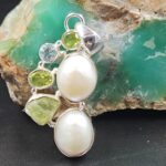 Baroque Pearl and Multi Gemstone 1.5" 925 Sterling Silver Pendant (RS58-84)