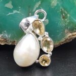Baroque Pearl and Multi Gemstone 1.25" 925 Sterling Silver Pendant (RS58-52)