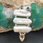 Baroque Pearl and Multi Gemstone 2" 925 Sterling Silver Pendant (RS58-51)