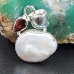 Baroque Pearl and Multi Gemstone 1.5" 925 Sterling Silver Pendant (RS58-31)