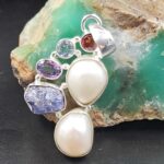 Baroque Pearl and Multi Gemstone 1.5" 925 Sterling Silver Pendant (RS58-64)