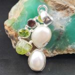 Baroque Pearl and Multi Gemstone 1.5" 925 Sterling Silver Pendant (RS58-63)