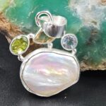 Baroque Pearl and Multi Gemstone 1.25" 925 Sterling Silver Pendant (RS58-81)