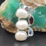 Baroque Pearl and Multi Gemstone 1.5" 925 Sterling Silver Pendant (RS58-29)