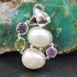 Baroque Pearl and Multi Gemstone 1.5" 925 Sterling Silver Pendant (RS58-70)