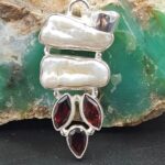 Baroque Pearl and Multi Gemstone 1.5" 925 Sterling Silver Pendant (RS58-27)
