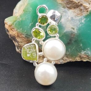 Baroque Pearl and Multi Gemstone 1.5" 925 Sterling Silver Pendant (RS58-80)