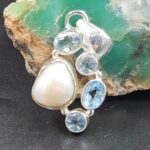 Baroque Pearl and Multi Gemstone 1.5" 925 Sterling Silver Pendant (RS58-39)