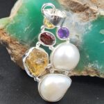 Baroque Pearl and Multi Gemstone 1.7" 925 Sterling Silver Pendant (RS58-59)