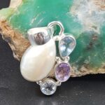 Baroque Pearl and Multi Gemstone 1.25" 925 Sterling Silver Pendant (RS58-78)