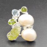Baroque Pearl and Multi Gemstone Size US 7 925 Sterling Silver Ring (RS58-93)