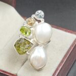 Baroque Pearl and Multi Gemstone Size US 7 925 Sterling Silver Ring (RS58-96)