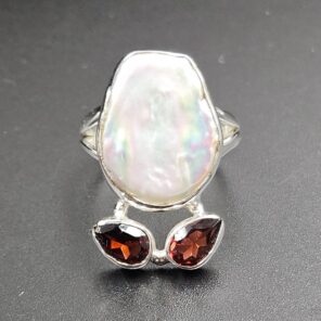 Baroque Pearl and Multi Gemstone Size US 10 925 Sterling Silver Ring (RS58-114)