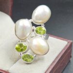 Baroque Pearl and Multi Gemstone Size US 8 925 Sterling Silver Ring (RS58-103)