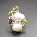 Baroque Pearl and Multi Gemstone Size US 6 925 Sterling Silver Ring (RS58-99)