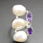 Baroque Pearl and Multi Gemstone Size US 7 925 Sterling Silver Ring (RS58-94)